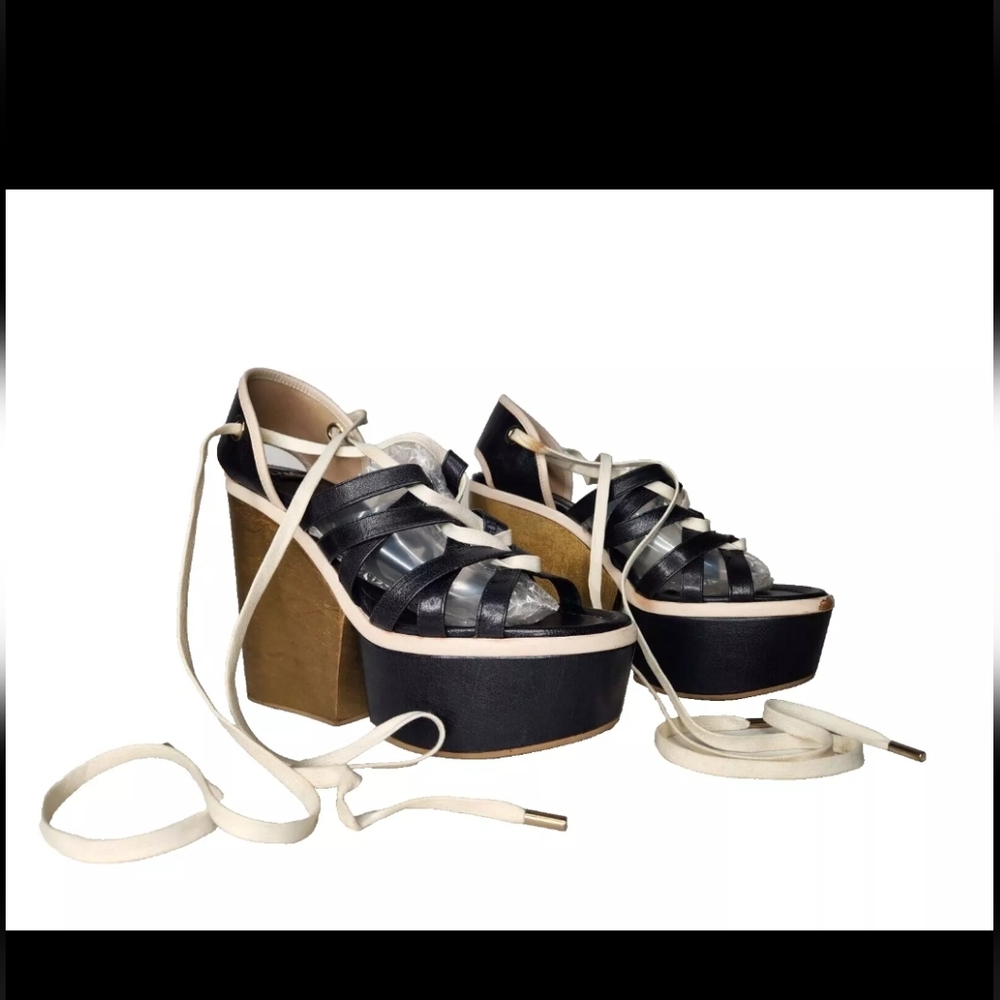 Dolce & Gabbana Lace Up Leather Platform Sandals Disco Chunky Y2K EU 38 US 8